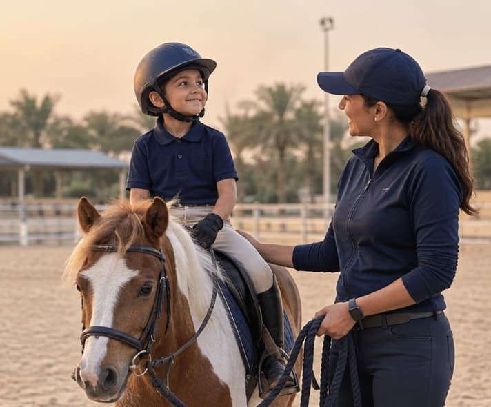 Children's polo instruction at Kuwait Polo Academy